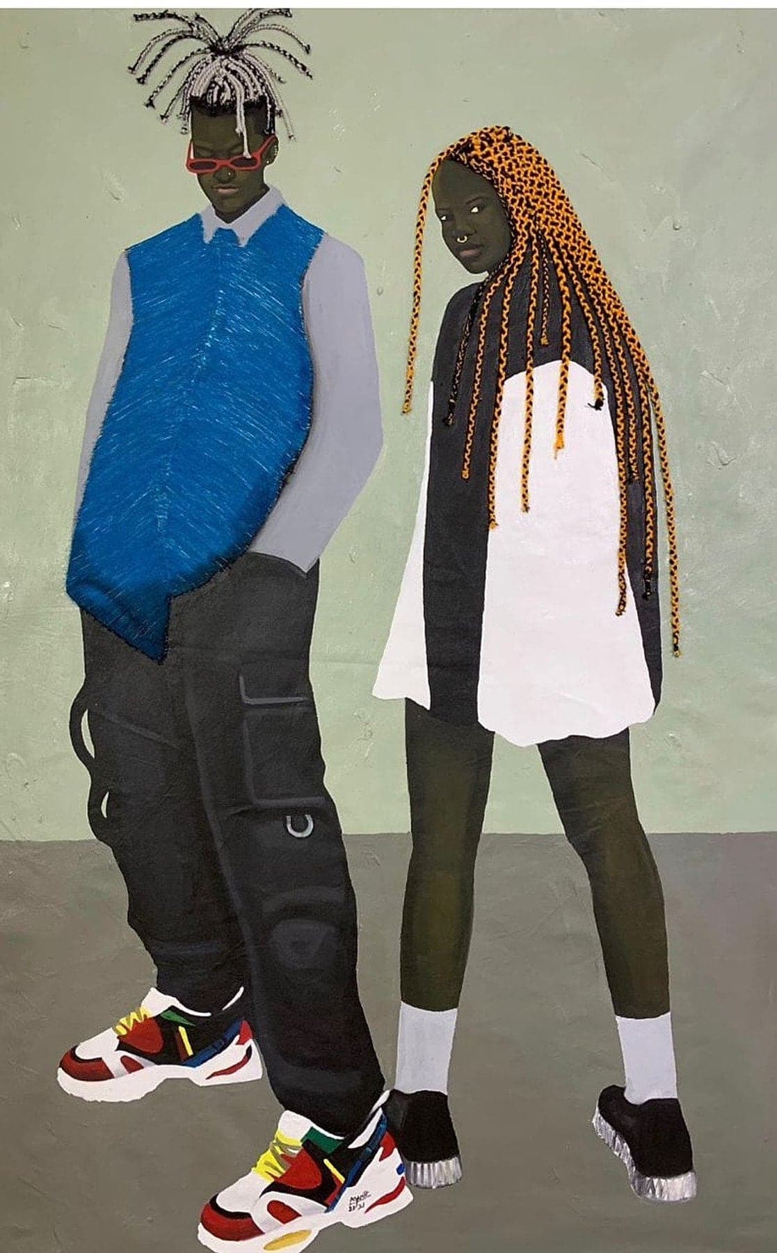 Side by Side by Benjamin Asante showing two distinct figures standing together in contemporary dress